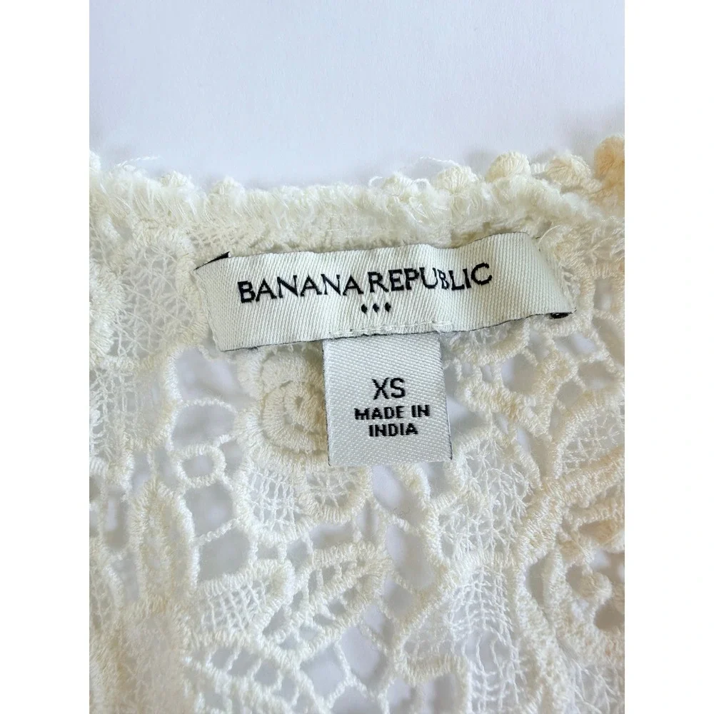 Banana Republic Crochet Vest Women XS Ivory Cotton Floral‎ Lace Open Front Boho